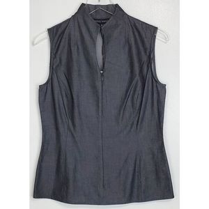 NWT Ming Wang mandarin collar sleeveless zip up blouse gray  casual career layer